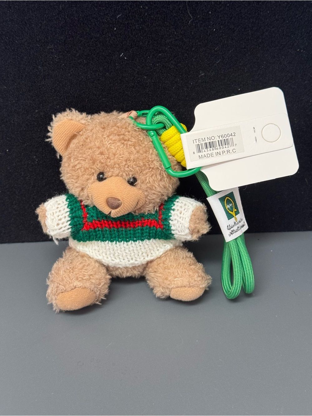 Yolanda Tan Plush Teddy Bear Bag Charm Keychain Knit Sweater Purse Clip NWT